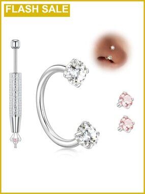 Titanium Horseshoe Nose Ring 20g 18g Double Gem Septum Hoop Piercing Jewelry